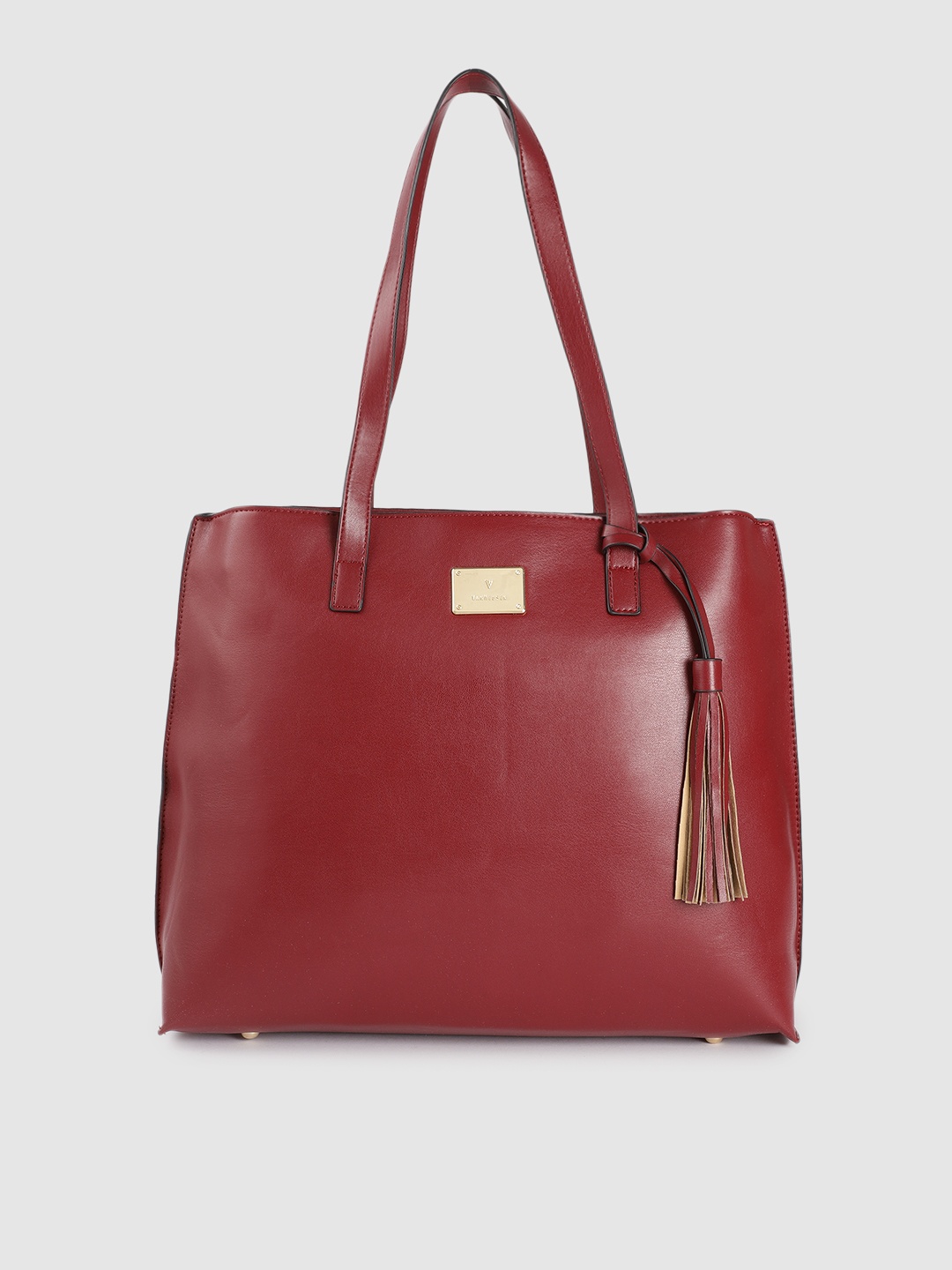 

Van Heusen Women Maroon Solid Structured Shoulder Bag with Tasselled