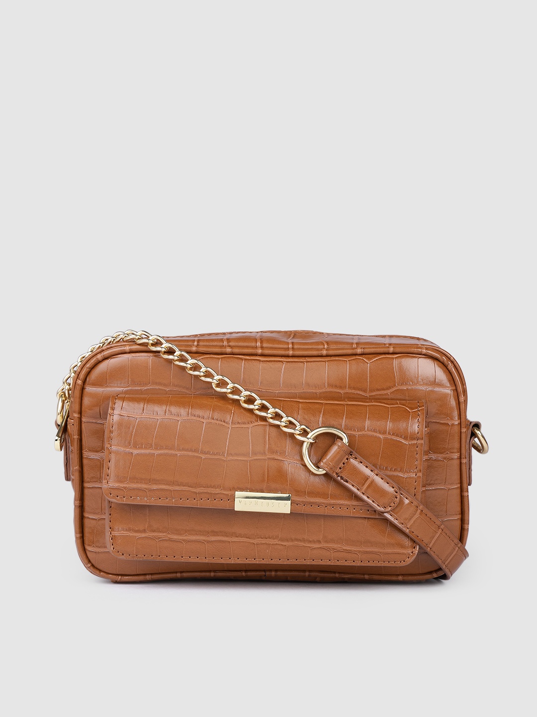

Van Heusen Tan Brown Animal Textured PU Regular Structured Sling Bag