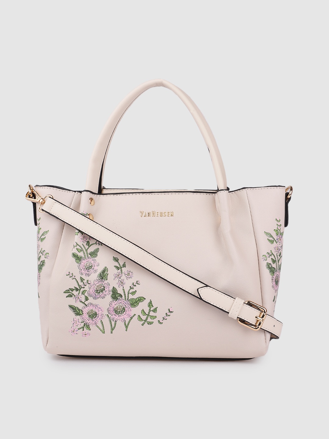 

Van Heusen Women Beige Floral Printed Structured Handheld Bag
