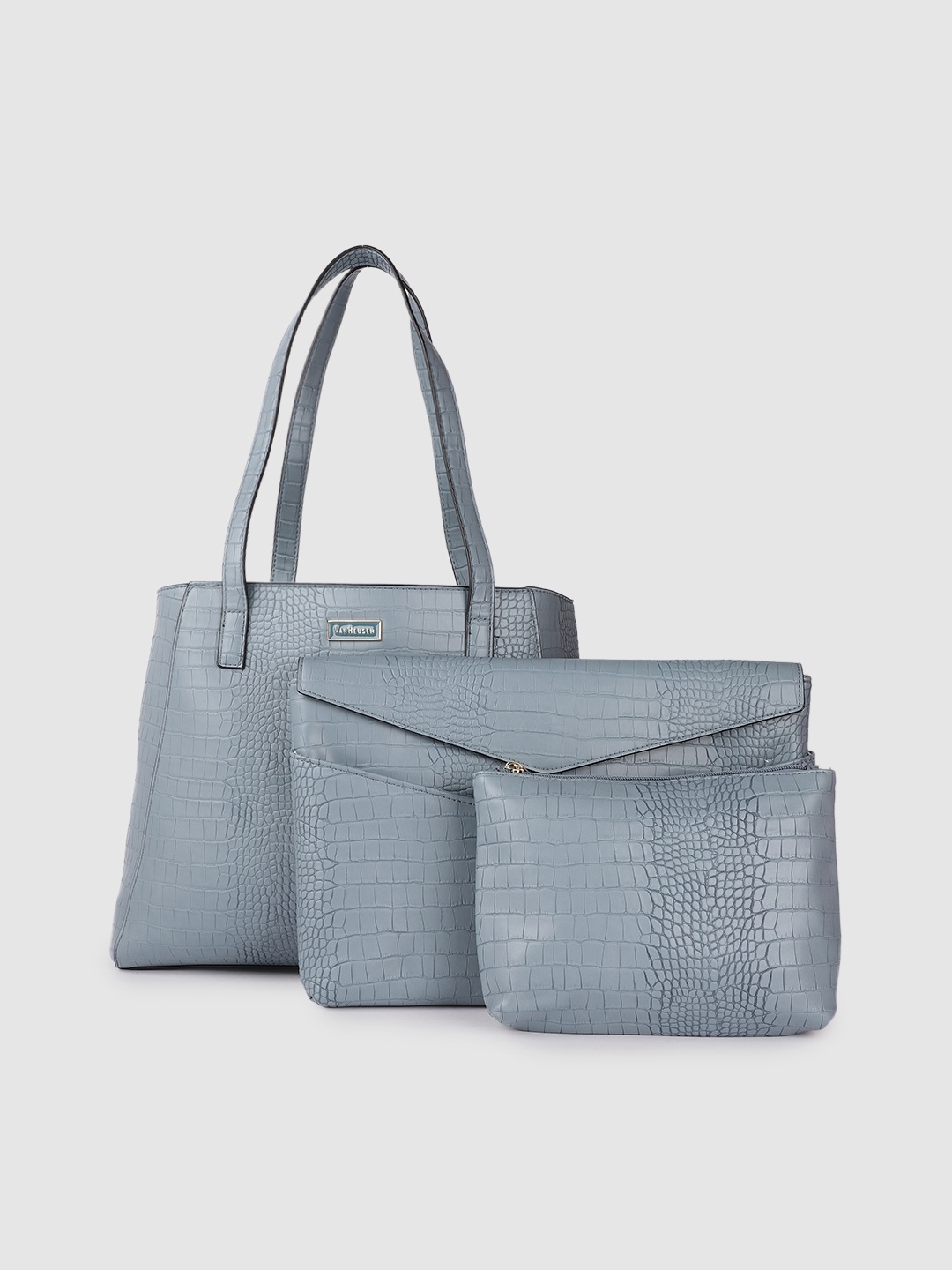 

Van Heusen Blue Animal Textured PU Handheld Bag with 2 Extra Pouches