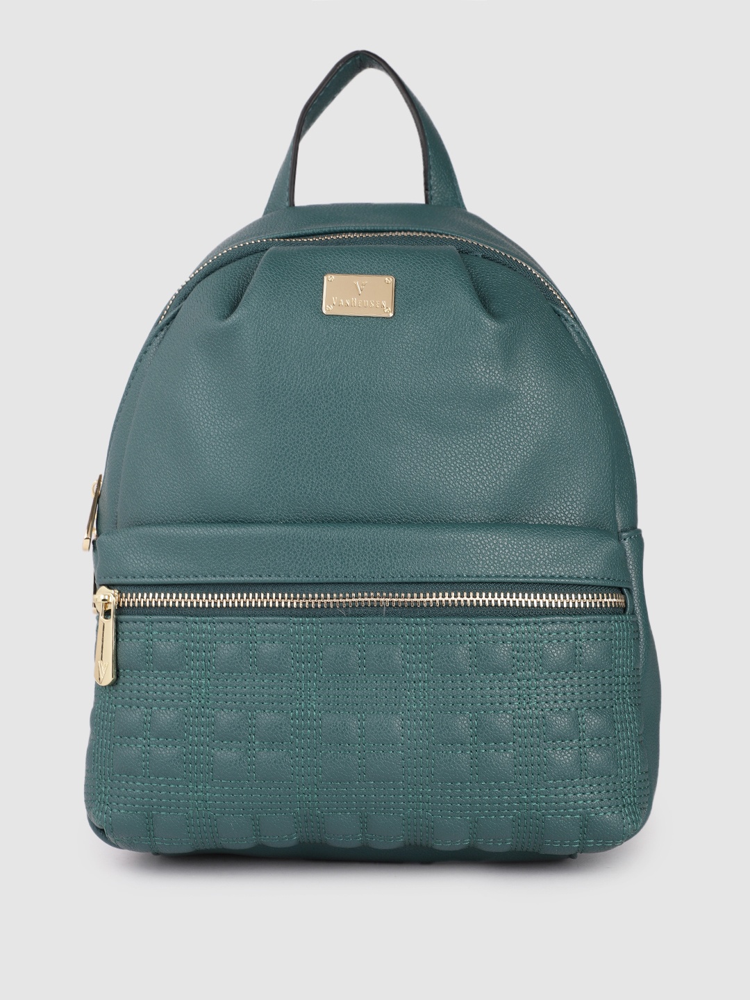 

Van Heusen Women Teal Green Solid Backpack with Minimal Thread Work