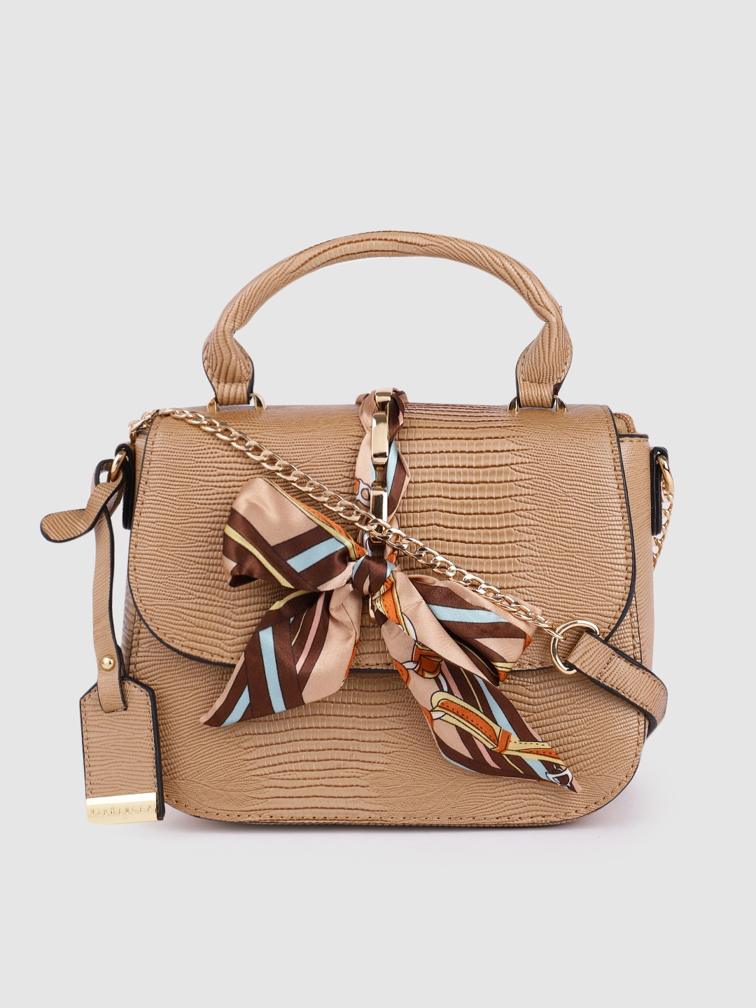 

Van Heusen Women Beige Textured Structured Satchel with Bow Detail