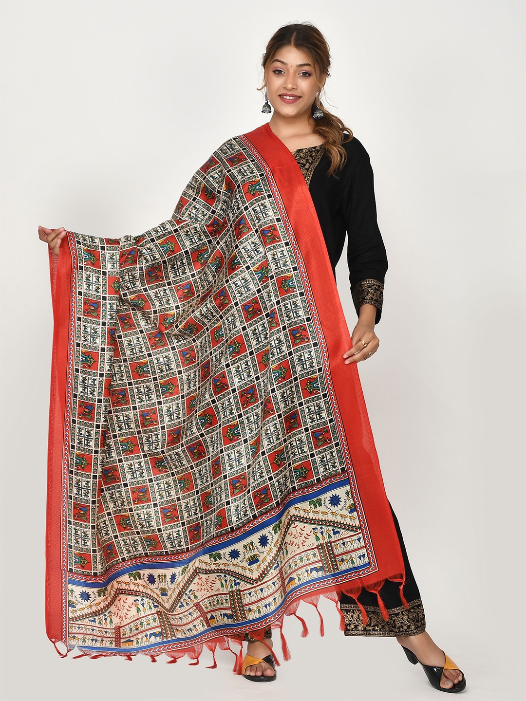 

Kesarya Red Ethnic Motifs Printed Dupatta