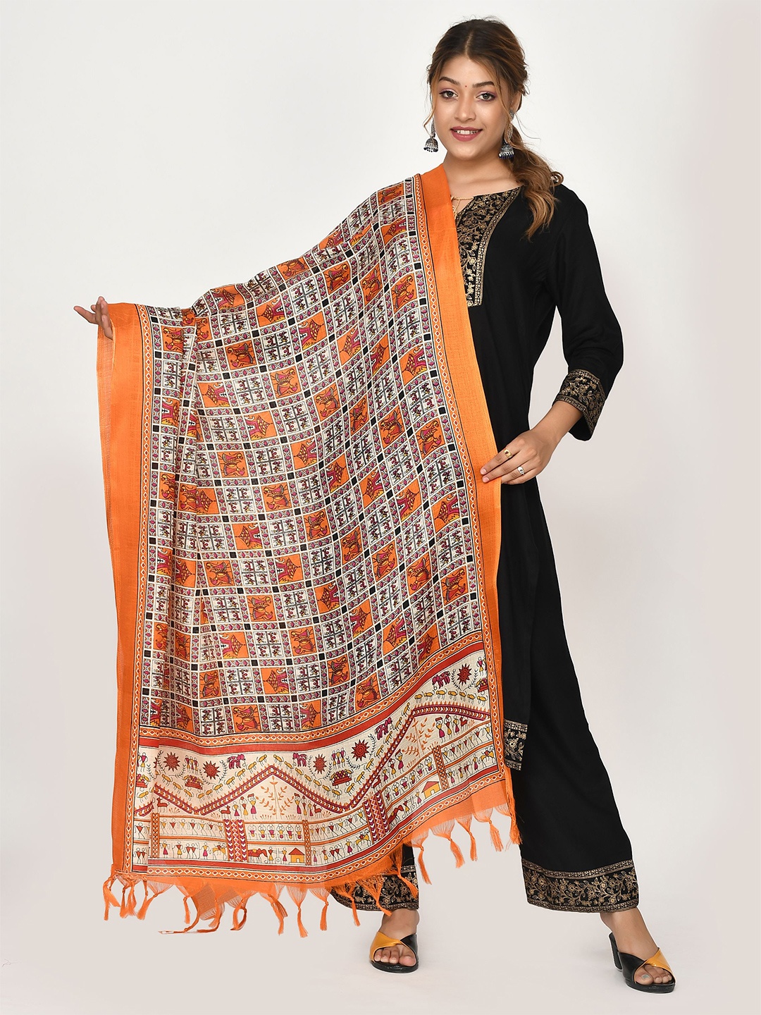 

Kesarya Yellow & Orange Ethnic Motifs Printed Dupatta