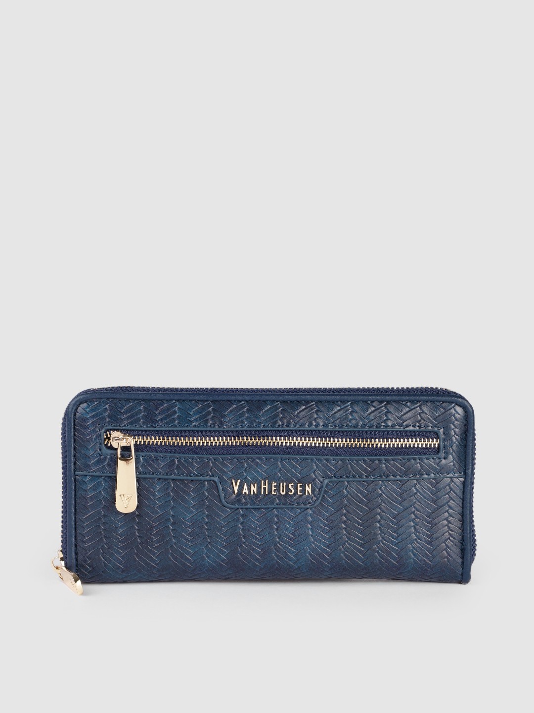 

Van Heusen Women Navy Blue Textured Zip Around Wallet