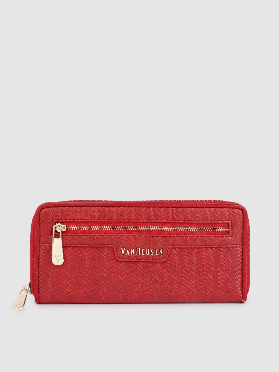 

Van Heusen Women Red Geometric Textured PU Zip Around Wallet