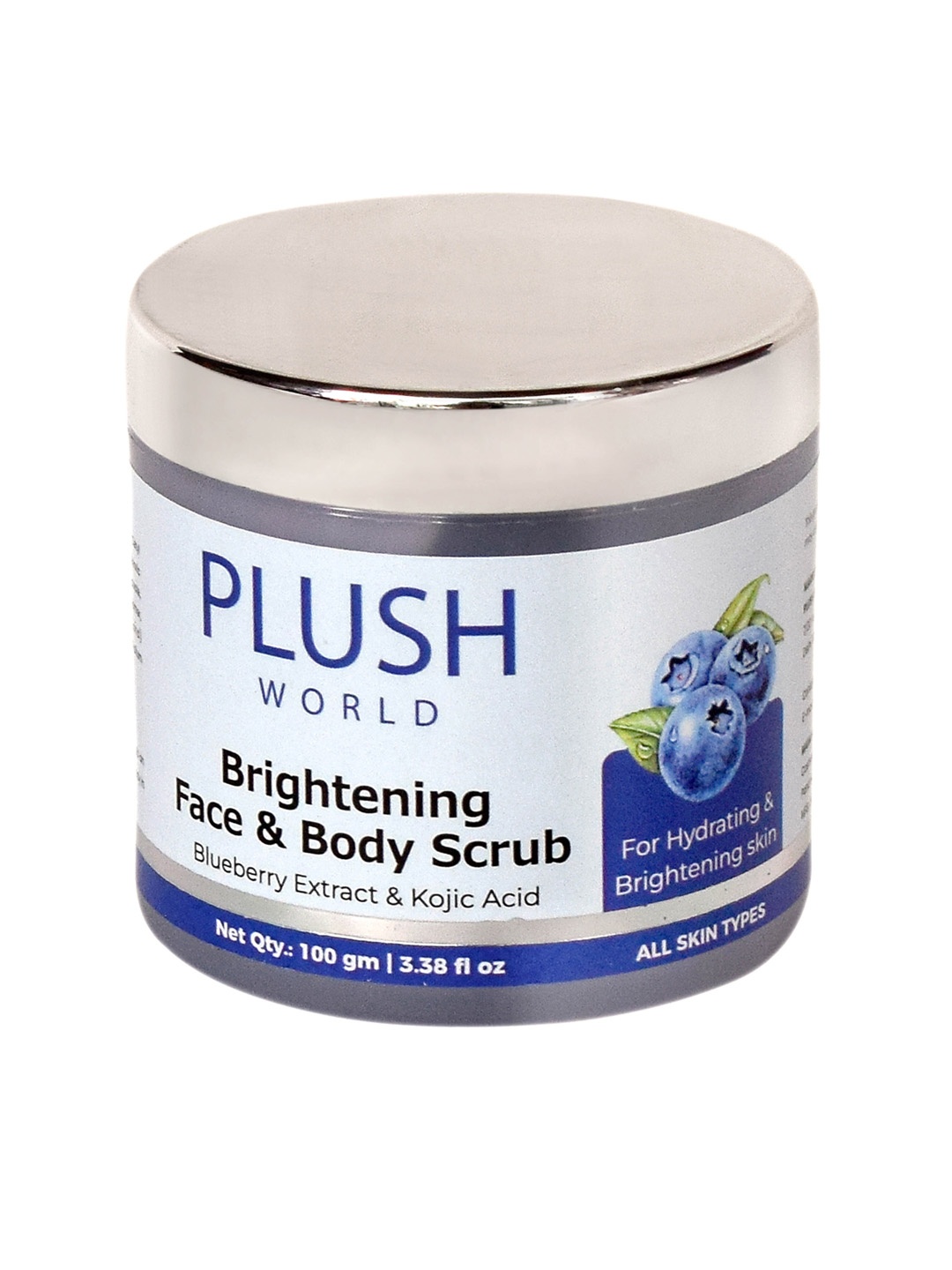 

Plush World Brightening Face & Body Scrub with Blueberry & Kojic Acid - 100 g, Blue