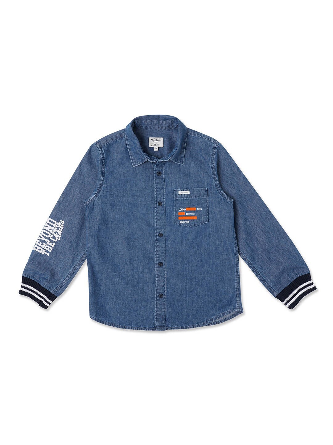 

Pepe Jeans Boys Blue Printed Casual Denim Shirt