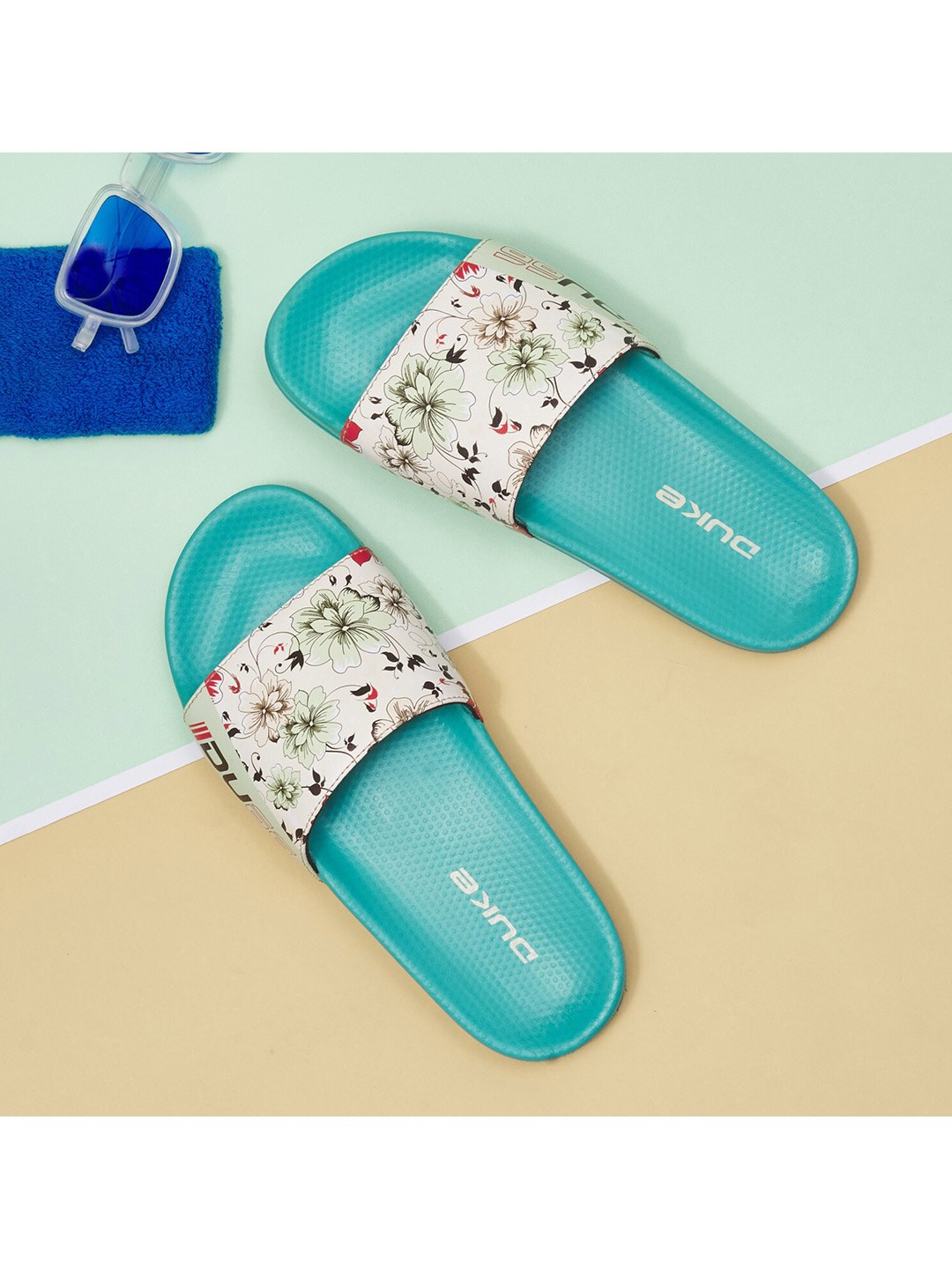 

Duke Women Sea Green & Red Printed Sliders