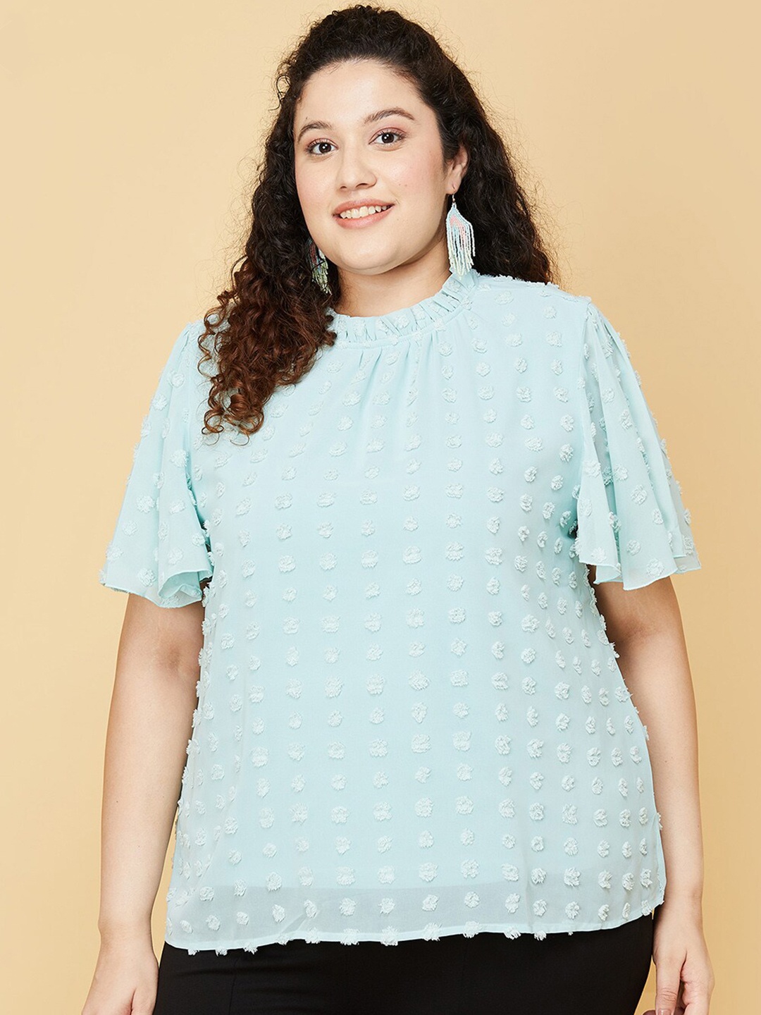 

max Women Plus Size Blue Top