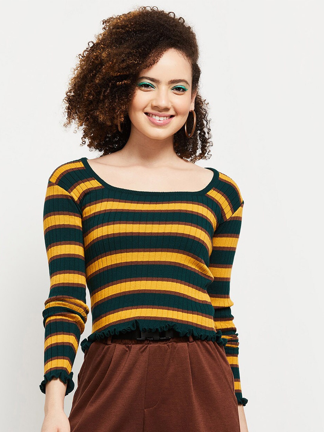 

max WOMEN Green & Yellow Striped Top
