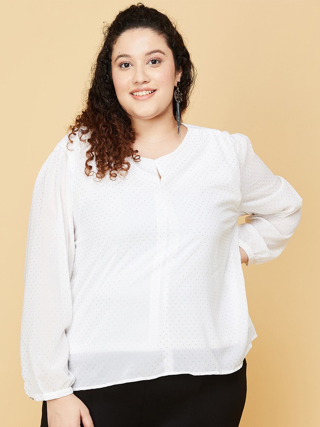 

max Women Plus Size Cream-Coloured Micro Ditsy Print Top