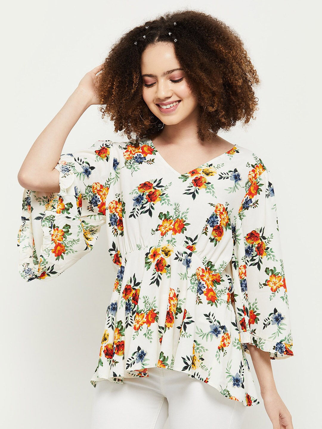 

max White & Yellow Floral Printed Empire Top