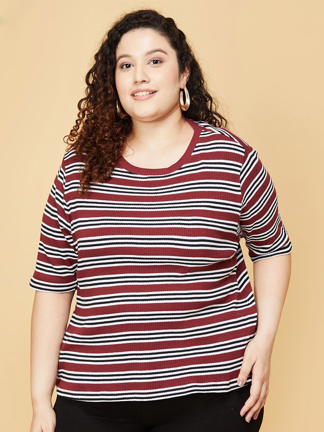

max Plus Size Black & Red Striped Top