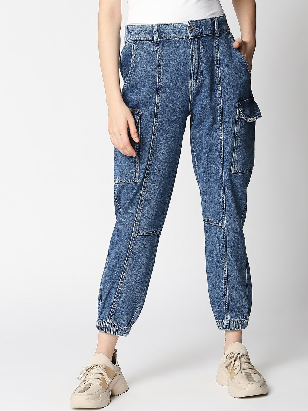 

LOVEGEN Women Blue Cargo Denim Joggers