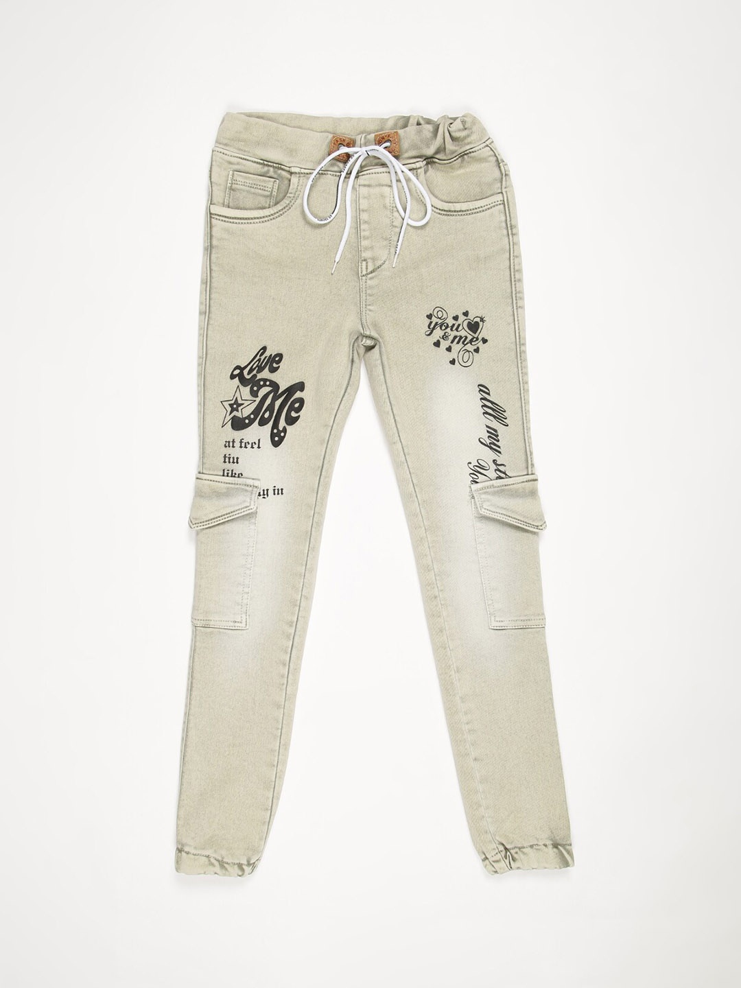 

V2 Value & Variety Girls Cream-Coloured Light Fade Printed Jeans