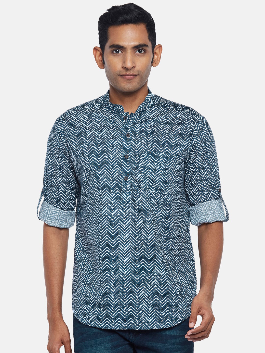 

indus route by Pantaloons Tribal Printed Short Kurta, Blue
