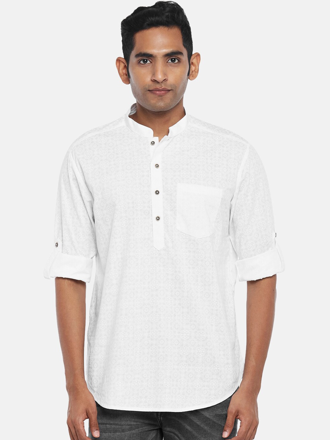 

indus route by Pantaloons Ethnic Motifs Printed Short Kurta, Off white