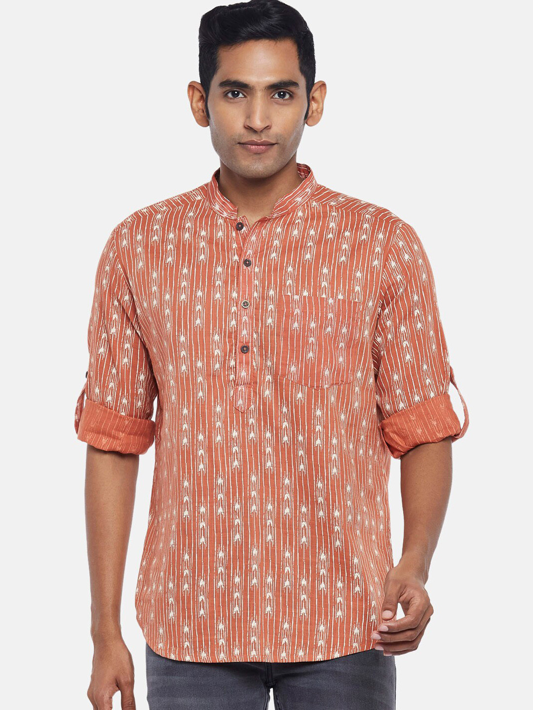 

indus route by Pantaloons Men Rust Ethnic Motifs Printed Kurta