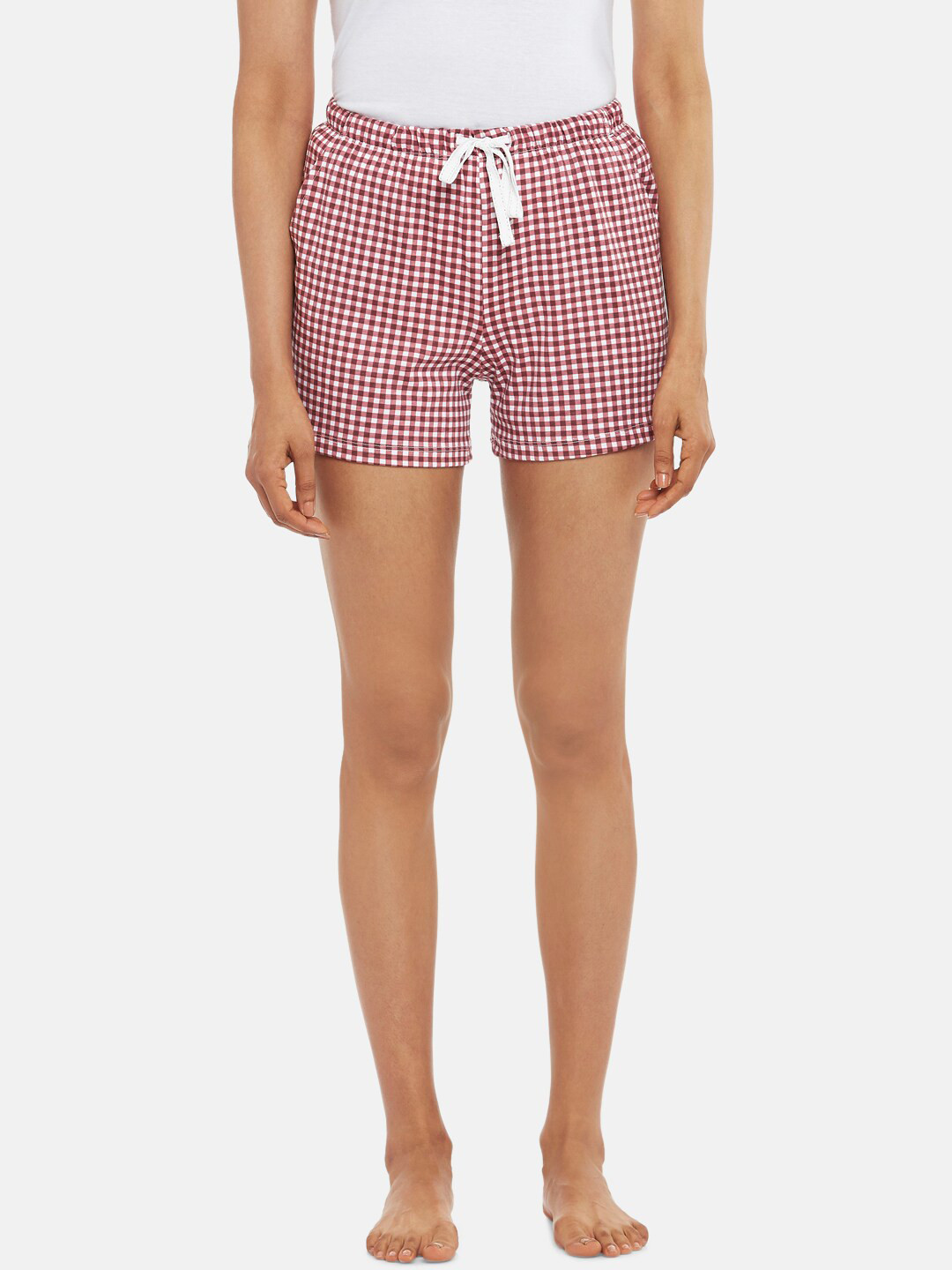 

Dreamz by Pantaloons Women Brown & White Checked Lounge Shorts