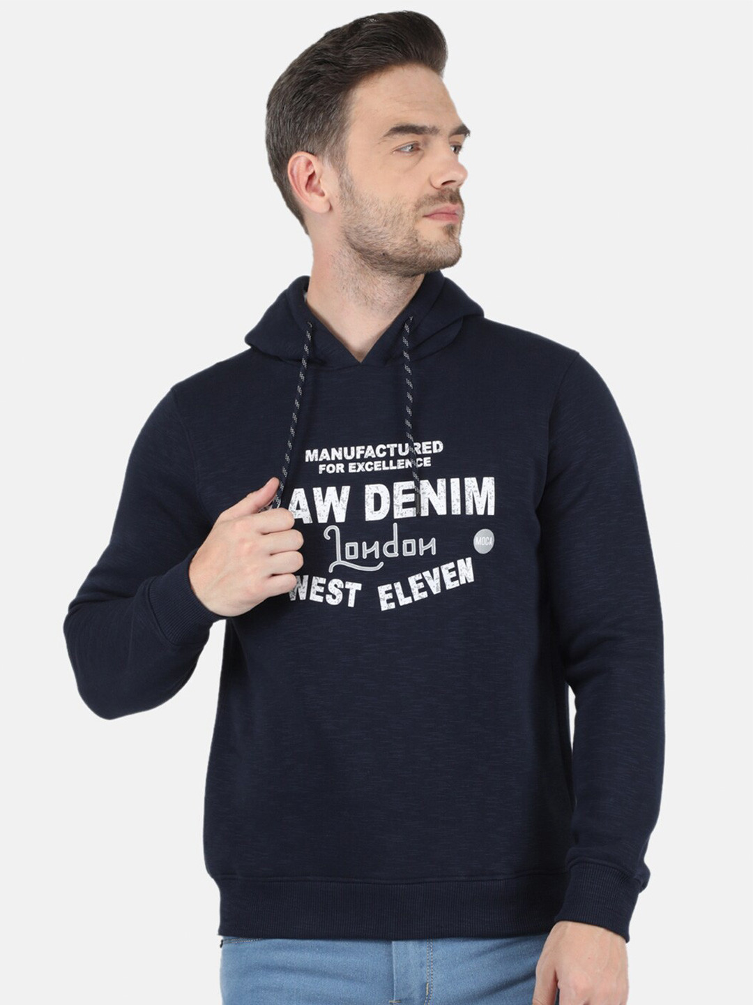 

Monte Carlo Men Navy Blue Printed Hooded Sweatshirt