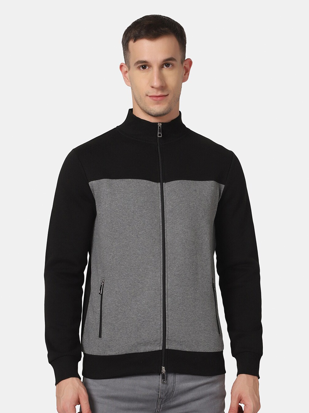 

Blackberrys Men Grey and Black Colorblocked Jacket, Grey melange