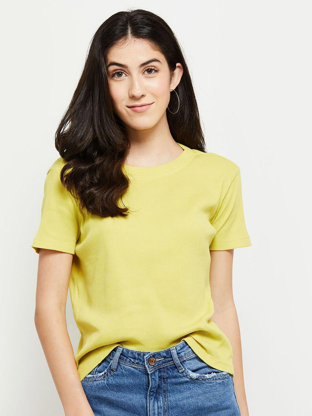 

max Women Yellow Regular Fit T-shirt