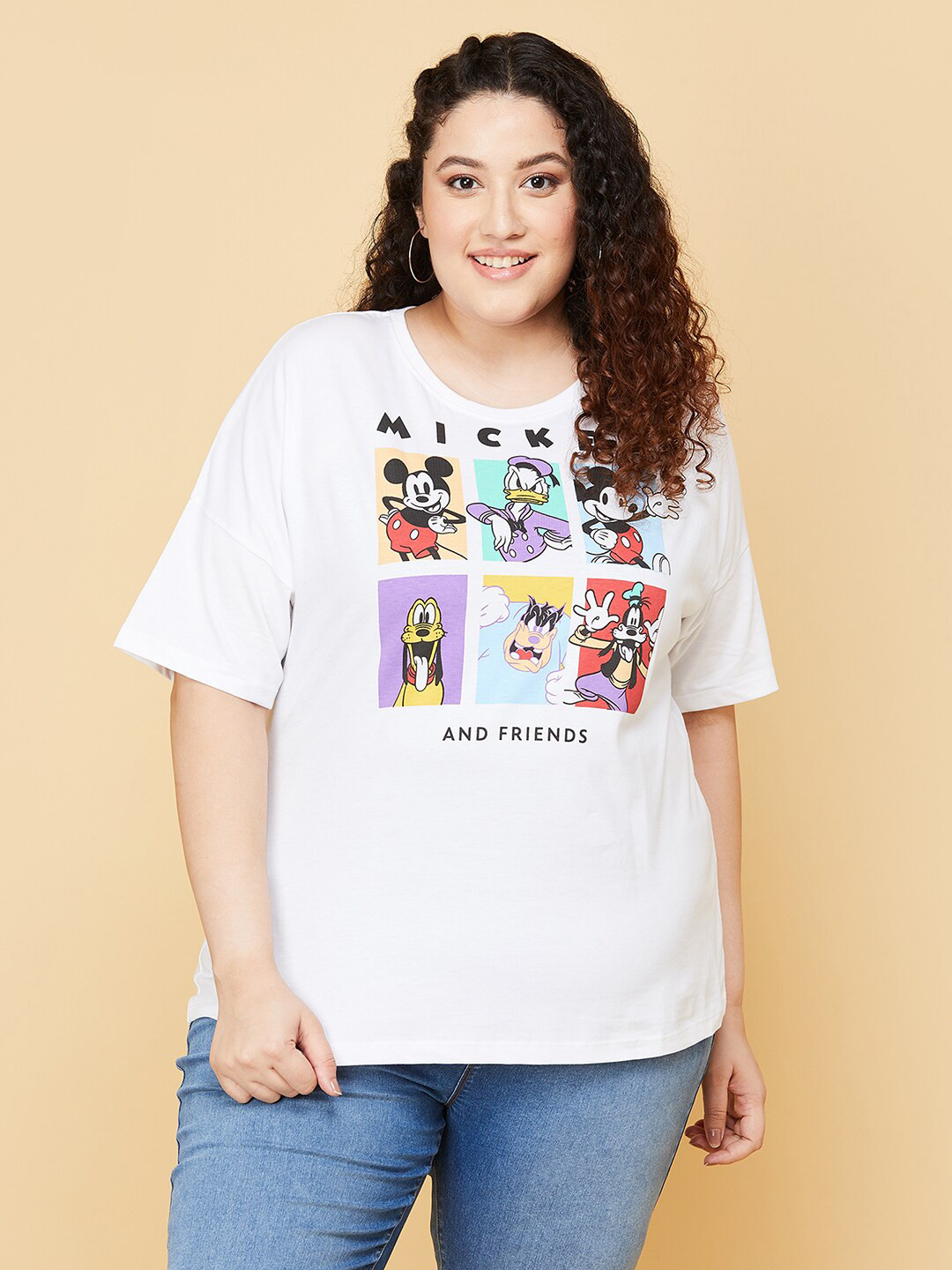 

max Plus Size Women White Printed Pure Cotton T-shirt