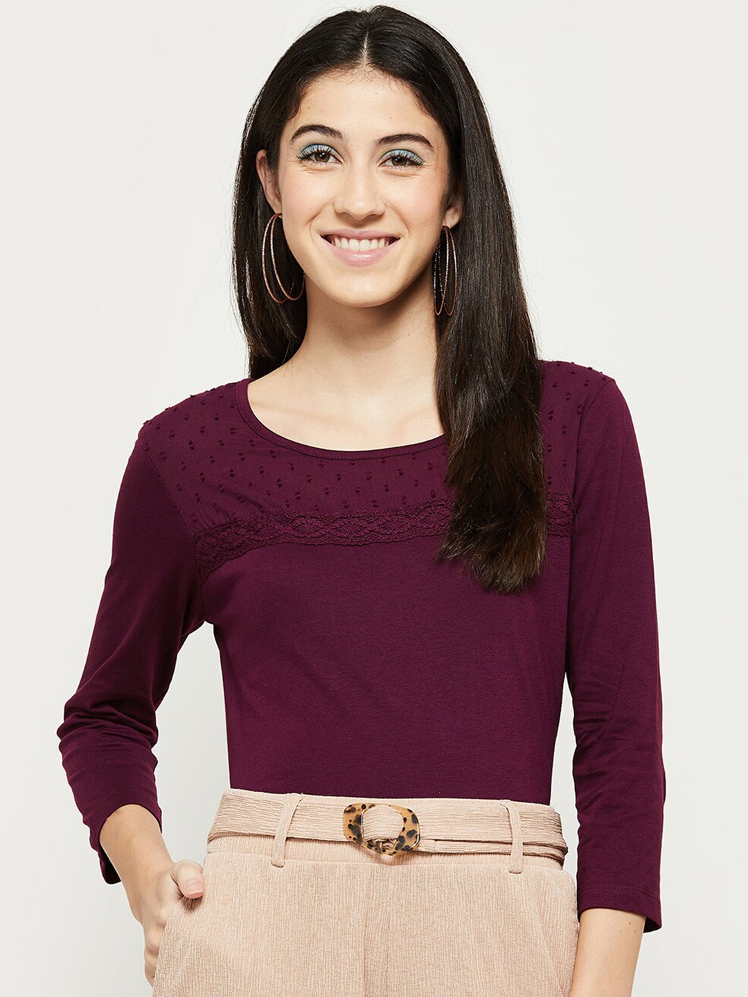 

max Women Purple Pure Cotton T-shirt