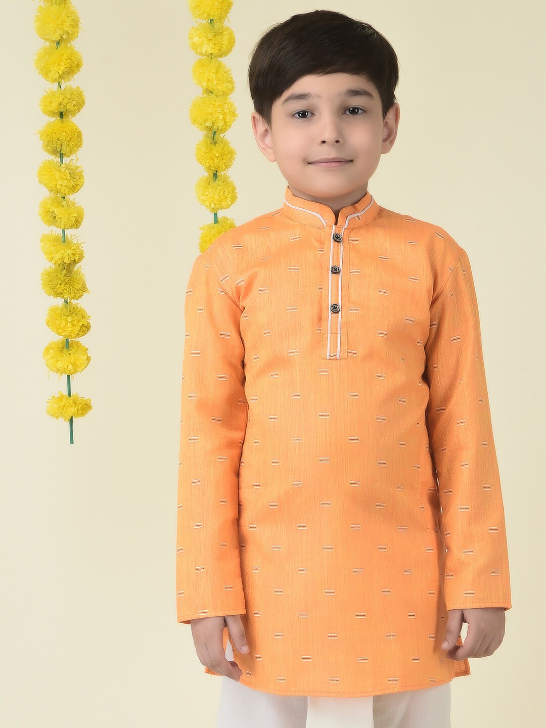 

YK Boys Orange Straight Mandarin Collar Cotton Kurta