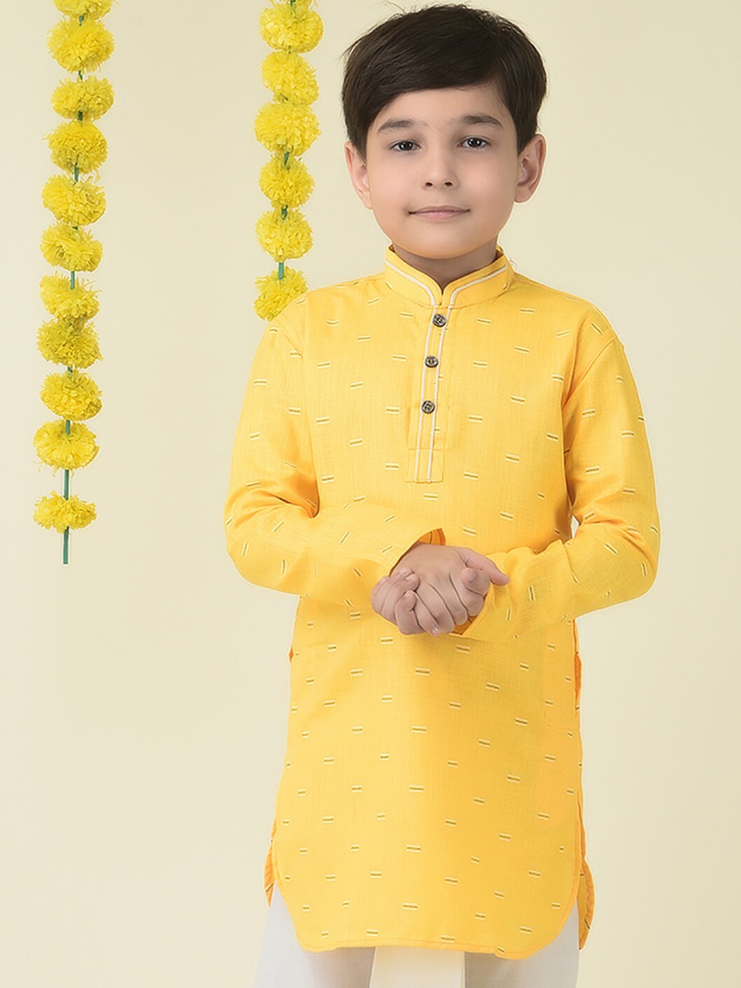 

YK Boys Yellow Woven Design Straight Kurta