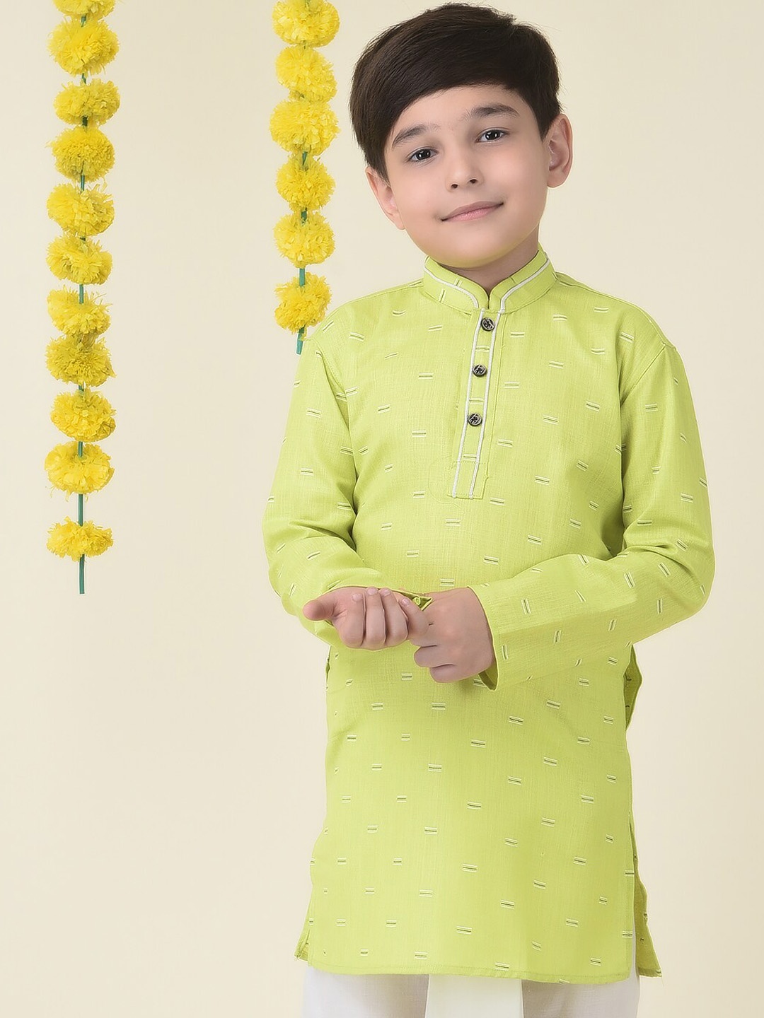 

YK Boys Orange Straight Mandarin Collar Cotton Kurta, Green