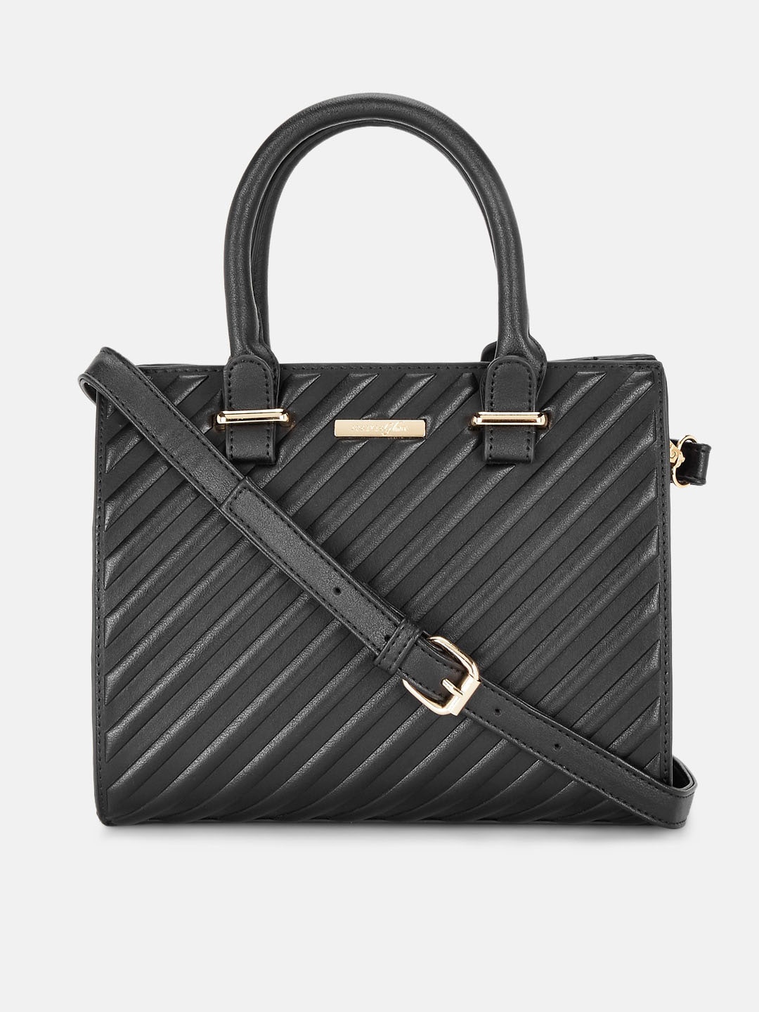 

Forever Glam by Pantaloons Black Striped Structured Handheld Bag