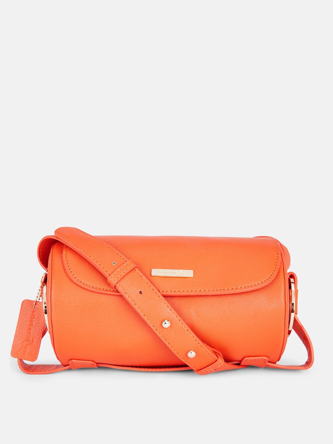 

Forever Glam by Pantaloons Orange PU Structured Sling Bag with Tasselled