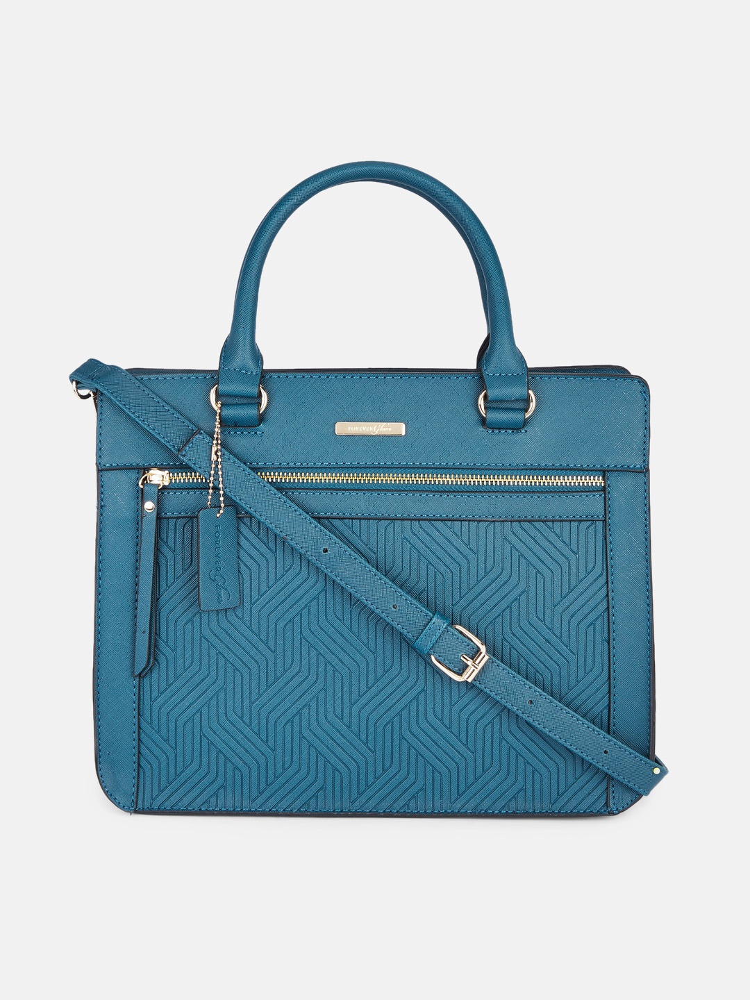 

Forever Glam by Pantaloons Teal Textured PU Oversized Structured Handheld Bag