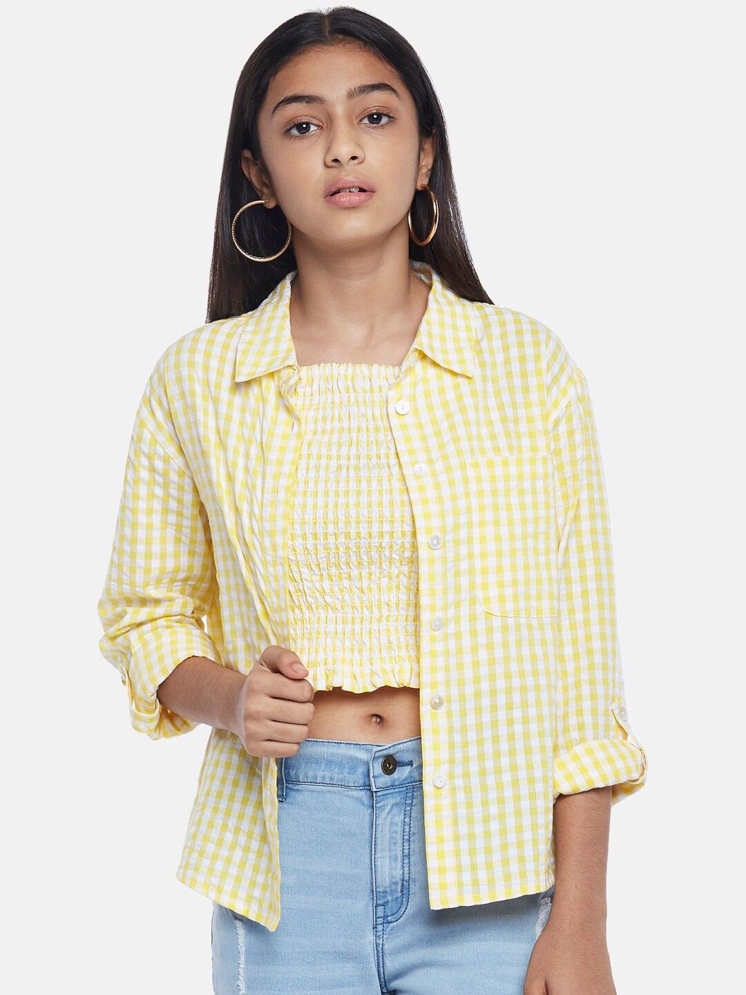 

Coolsters by Pantaloons Yellow & White Checked Crop Top
