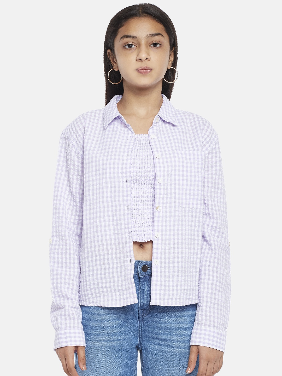 

Coolsters by Pantaloons Girls Checked Shirt Style Pure Cotton Top, Lavender