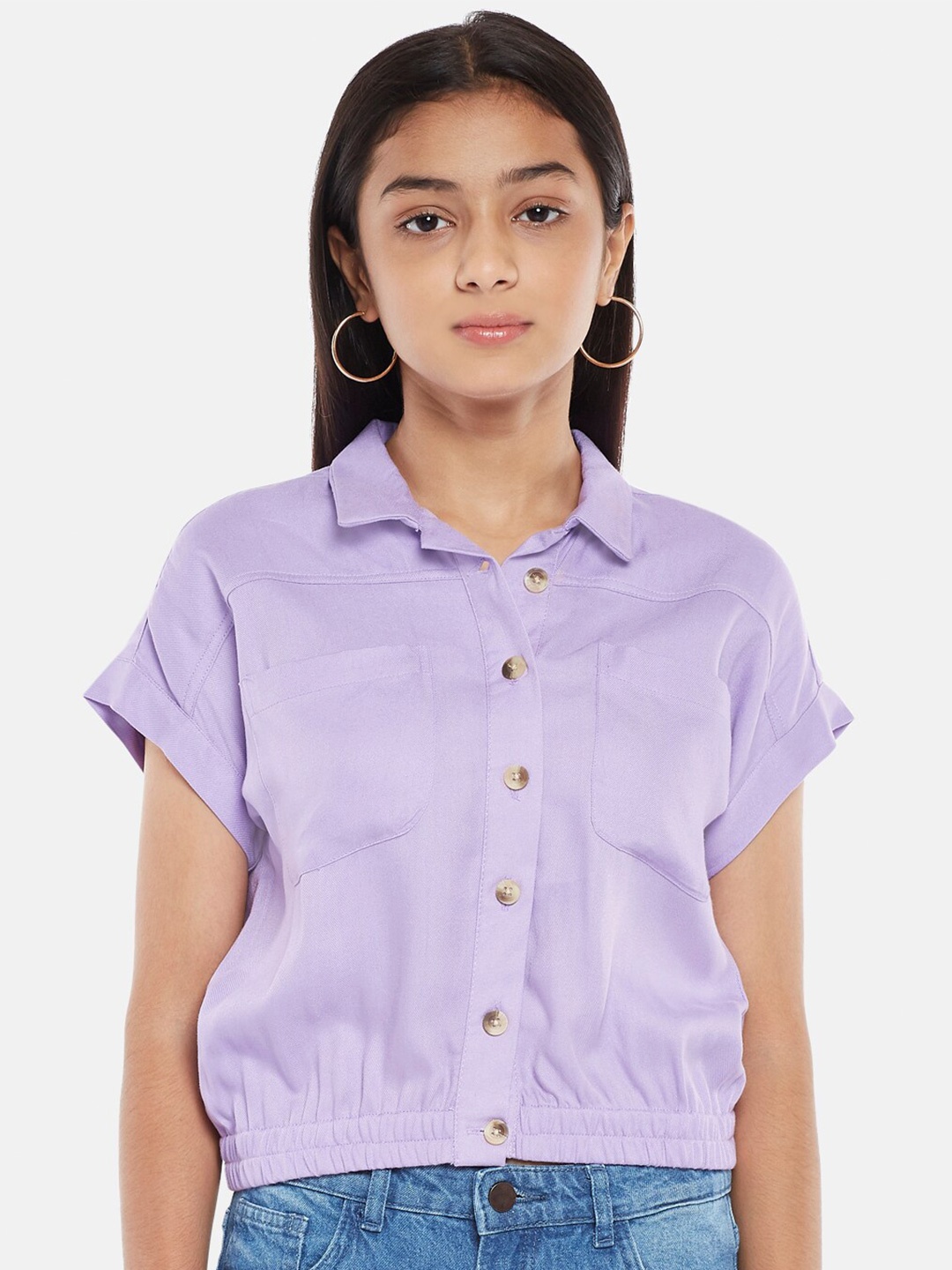 

Coolsters by Pantaloons Lavender Extended Sleeves Pure Cotton Shirt Style Top