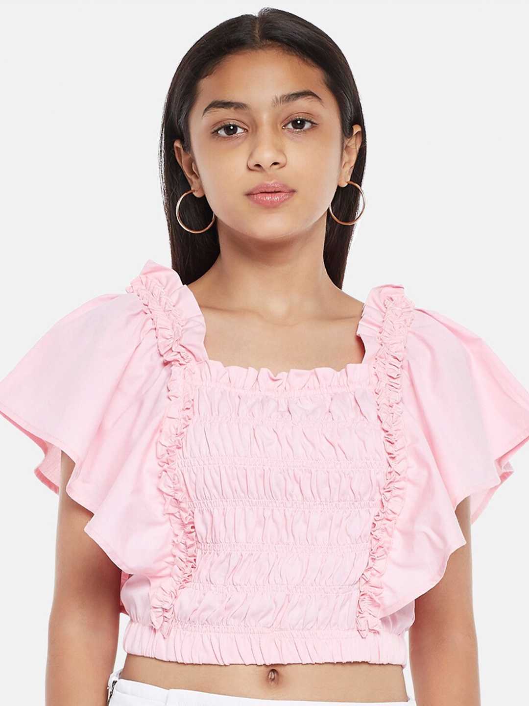 

Coolsters by Pantaloons Girls Smocking Crop Top, Pink