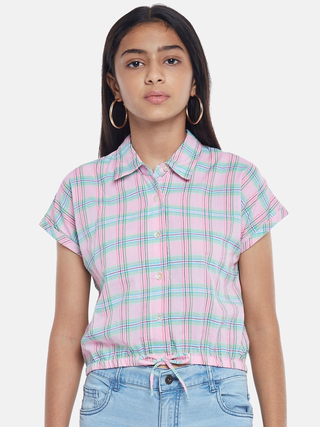 

Coolsters by Pantaloons Pink & Blue Checked Shirt Style Top