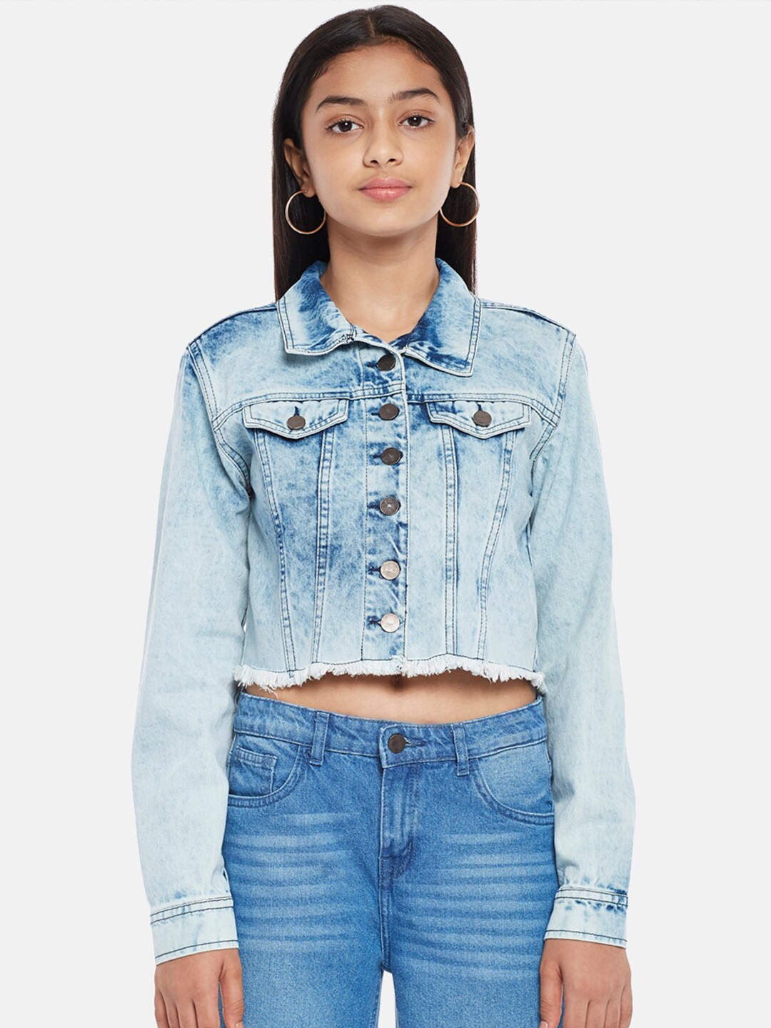 

Coolsters by Pantaloons Girls Blue Indigo Denim Shirt Style Crop Top