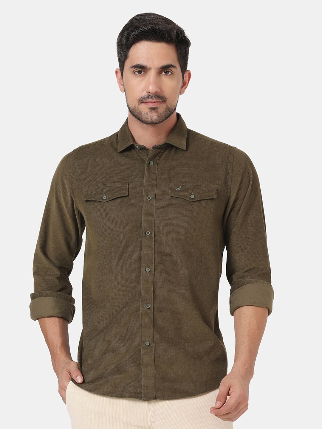 

Blackberrys Men Olive Green Slim Fit Casual Shirt