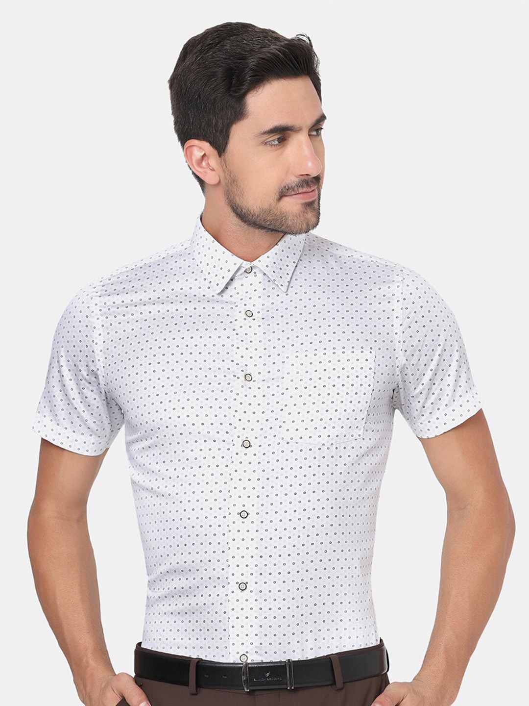 

Blackberrys Men White Slim Fit Printed Cotton Casual Shirt