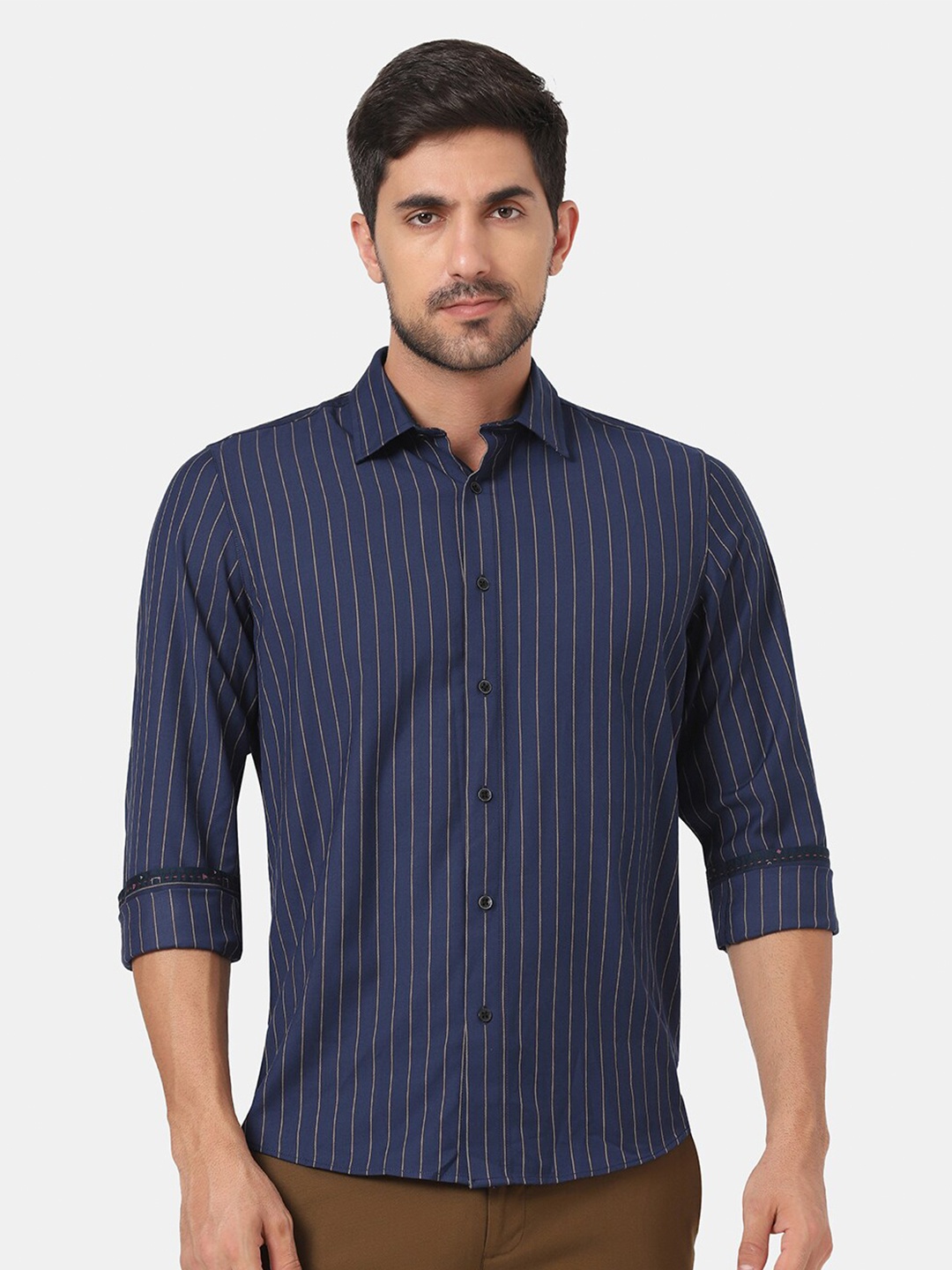 

Blackberrys Men Navy Blue Slim Fit Striped Casual Shirt