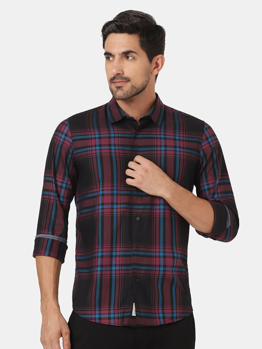 

Blackberrys Men Black Slim Fit Tartan Checks Checked Casual Shirt