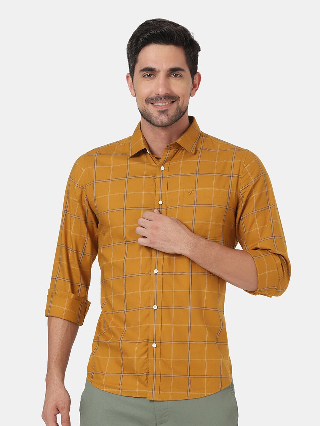 

Blackberrys Men Yellow Slim Fit Checked Casual Shirt