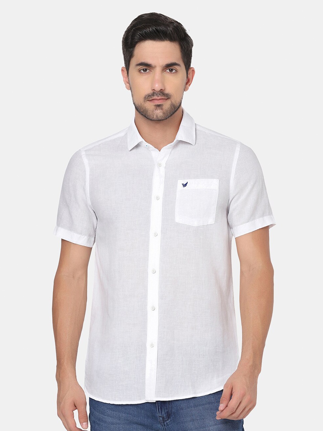 

Blackberrys Men White Slim Fit Casual Short Sleeve Shirt