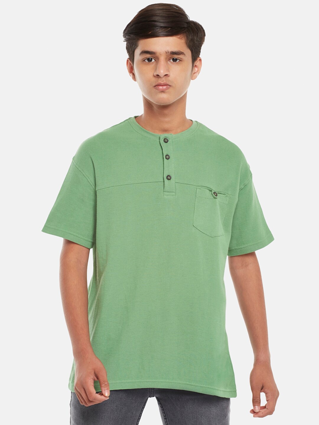 

Coolsters by Pantaloons Boys Olive Green Henley Neck T-shirt