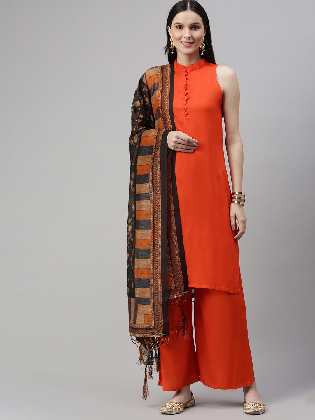

flaher Women Orange Solid Kurta with Palazzos & With Dupatta