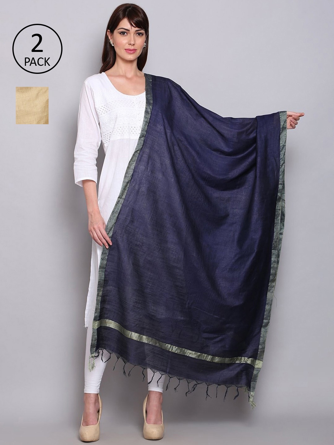 

Miaz Lifestyle Navy Blue & Gold-Toned Art Silk Dupatta